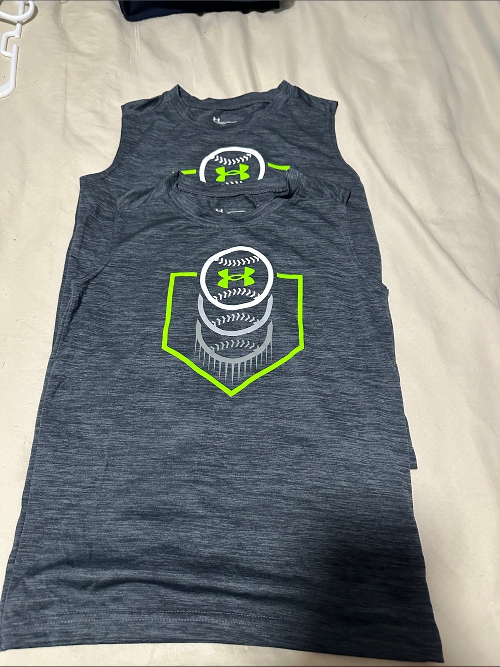 Under Armour Boys' Navy Heather Tank with Neon Green Baseball Graphic